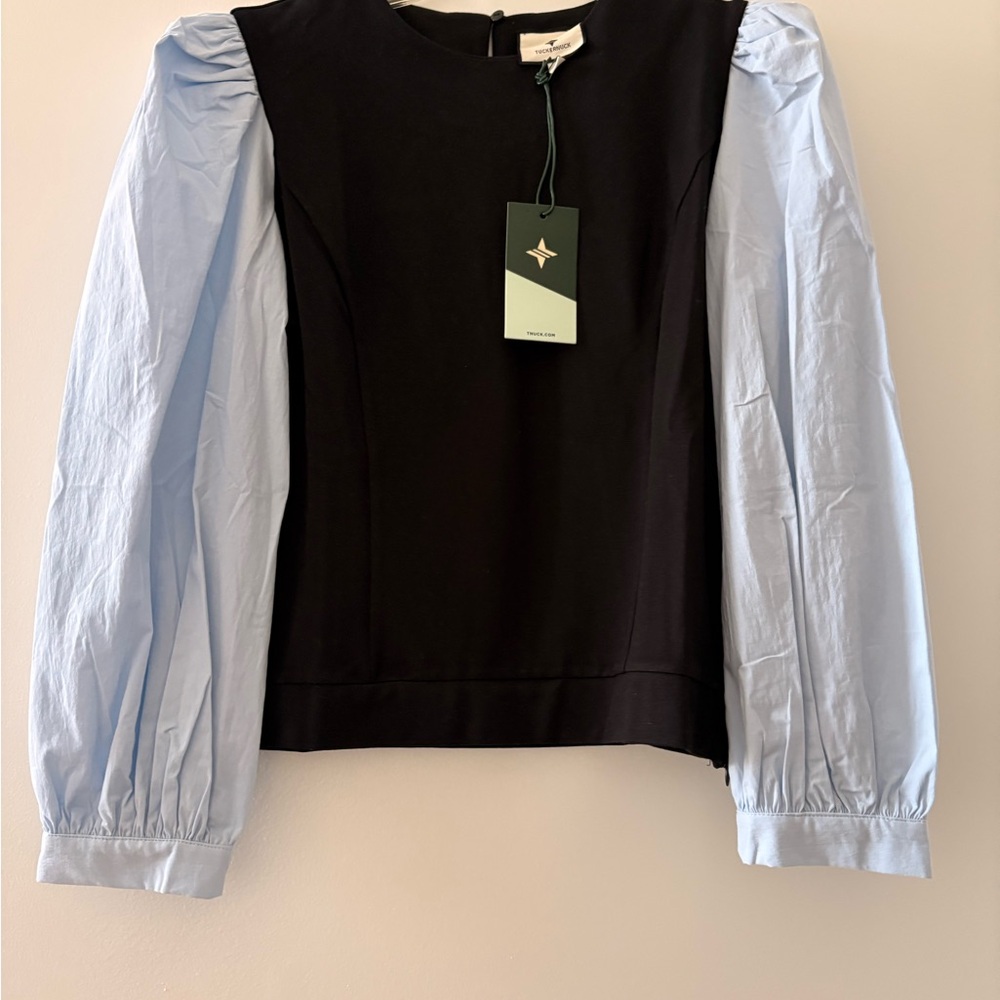 Tuckernuck Black and Light Blue Blouse- NWT